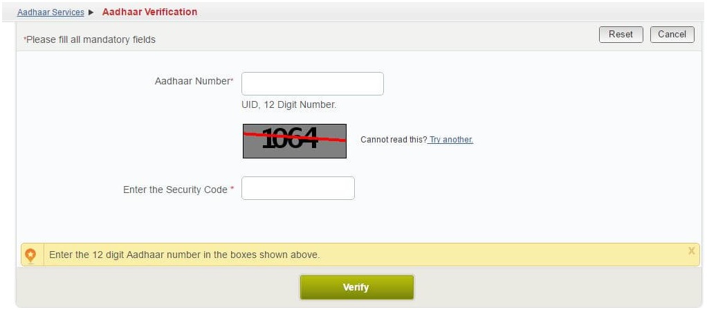 Aadhaar card verification - Check Aadhar Card Status 