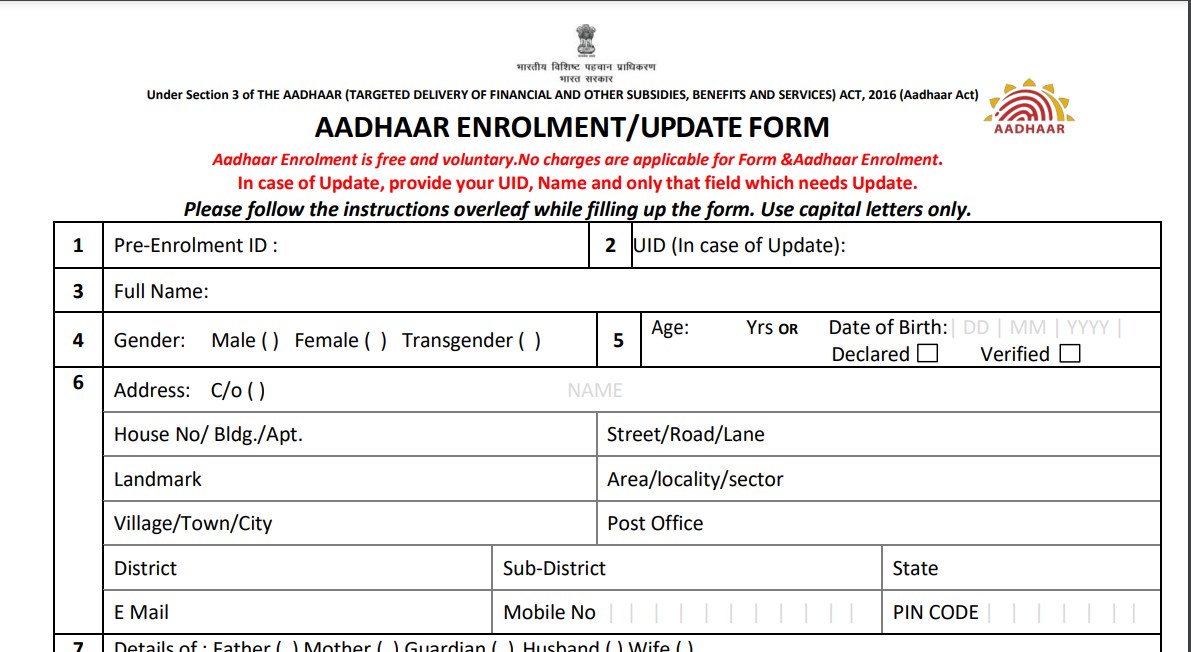 Aadhar Card Update Form Kaise Bhare Uidai Gov In Uidai